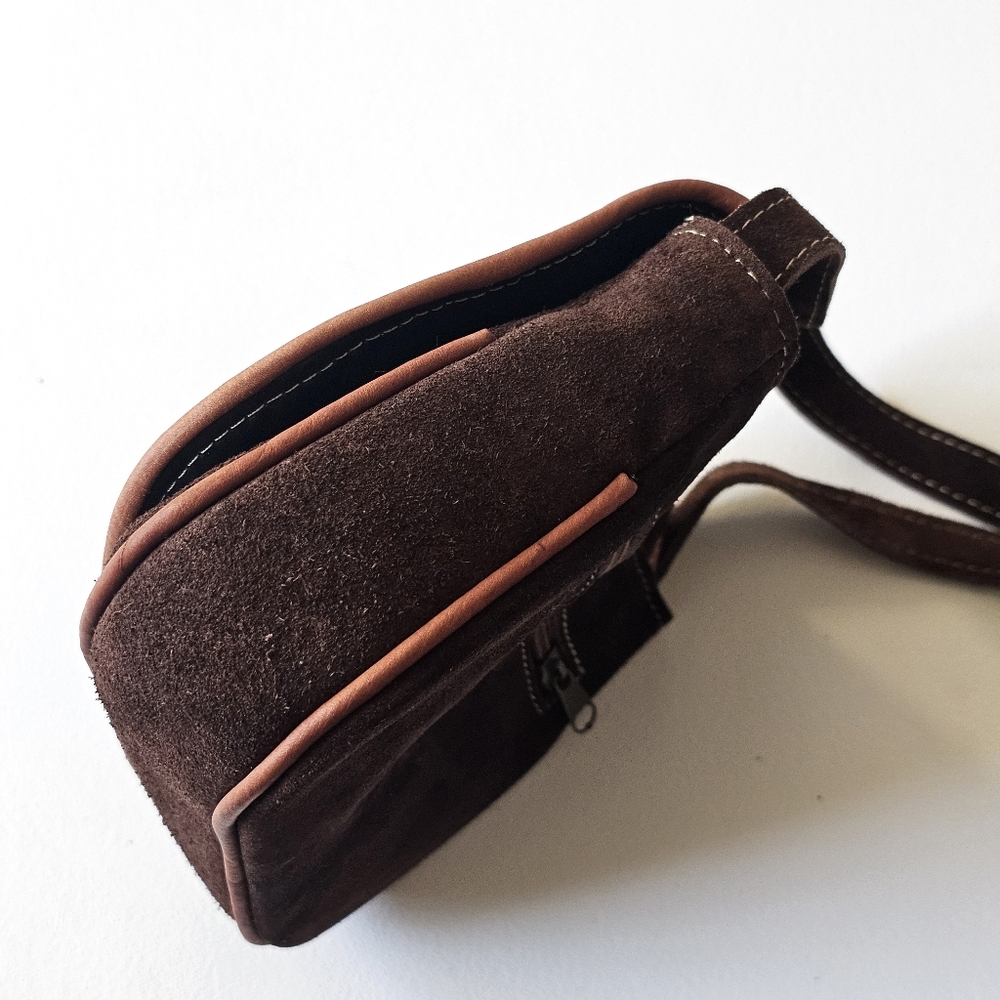 Boho Suede Embroidered Crossbody Purse | Floral Tassel Small Bag - Picture 9 of 11